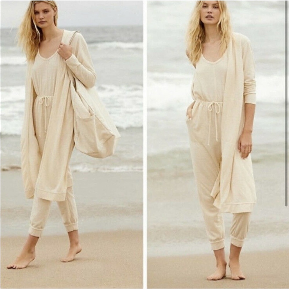 Free People Cream Jumpsuit & Cardigan Set